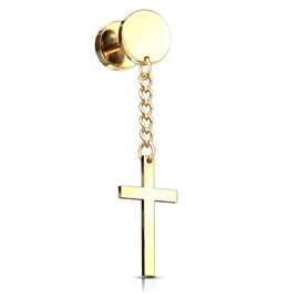 Falešný piercing do ucha s křížem PFA00305 4
