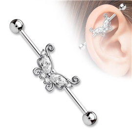 Industrial piercing s motýlek a kamínky PIN00054 2