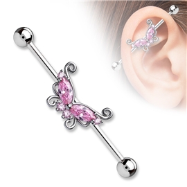 Industrial piercing s motýlek a kamínky PIN00054 3