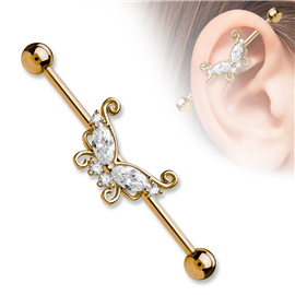 Industrial piercing s motýlek a kamínky PIN00054 4
