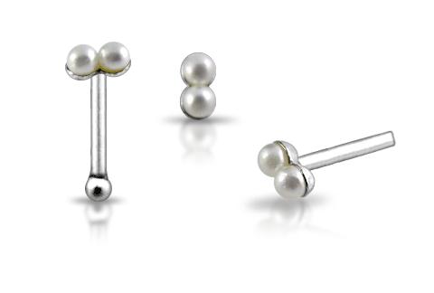 Piercing do nosu (stříbro 925/1000) - dvě perličky PNO00185
