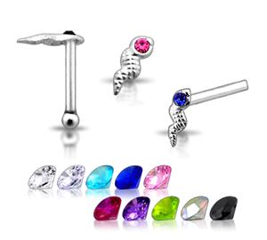 Piercing do nosu (stříbro 925/1000) - had s kamínkem PNO00197 1