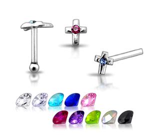 Piercing do nosu (stříbro 925/1000) - křížek s kamínkem PNO00195 1