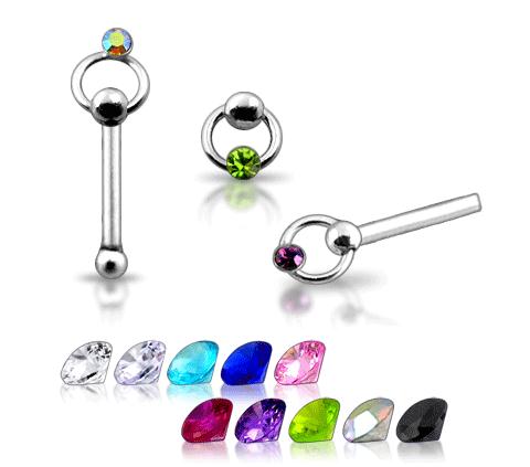 Piercing do nosu (stříbro 925/1000) - kruh s kamínkem PNO00207
