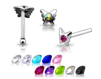 Piercing do nosu (stříbro 925/1000) - motýlek s kamínkem PNO00186 1
