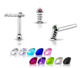 Piercing do nosu (stříbro 925/1000) - rybička s kamínkem PNO00187 1