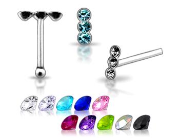 Piercing do nosu (stříbro 925/1000) - trojkamínek PNO00201 1