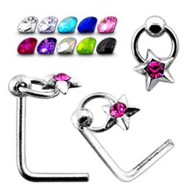 Piercing do nosu (stříbro 925/1000) - zahnutý s hvězdičkou s kamínkem PNO00210 1