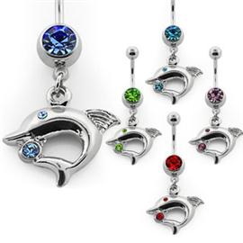 Piercing do pupíku - delfín s kamínky PBV00459 1