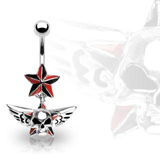 Piercing do pupíku - lebka s křídly PBV00430