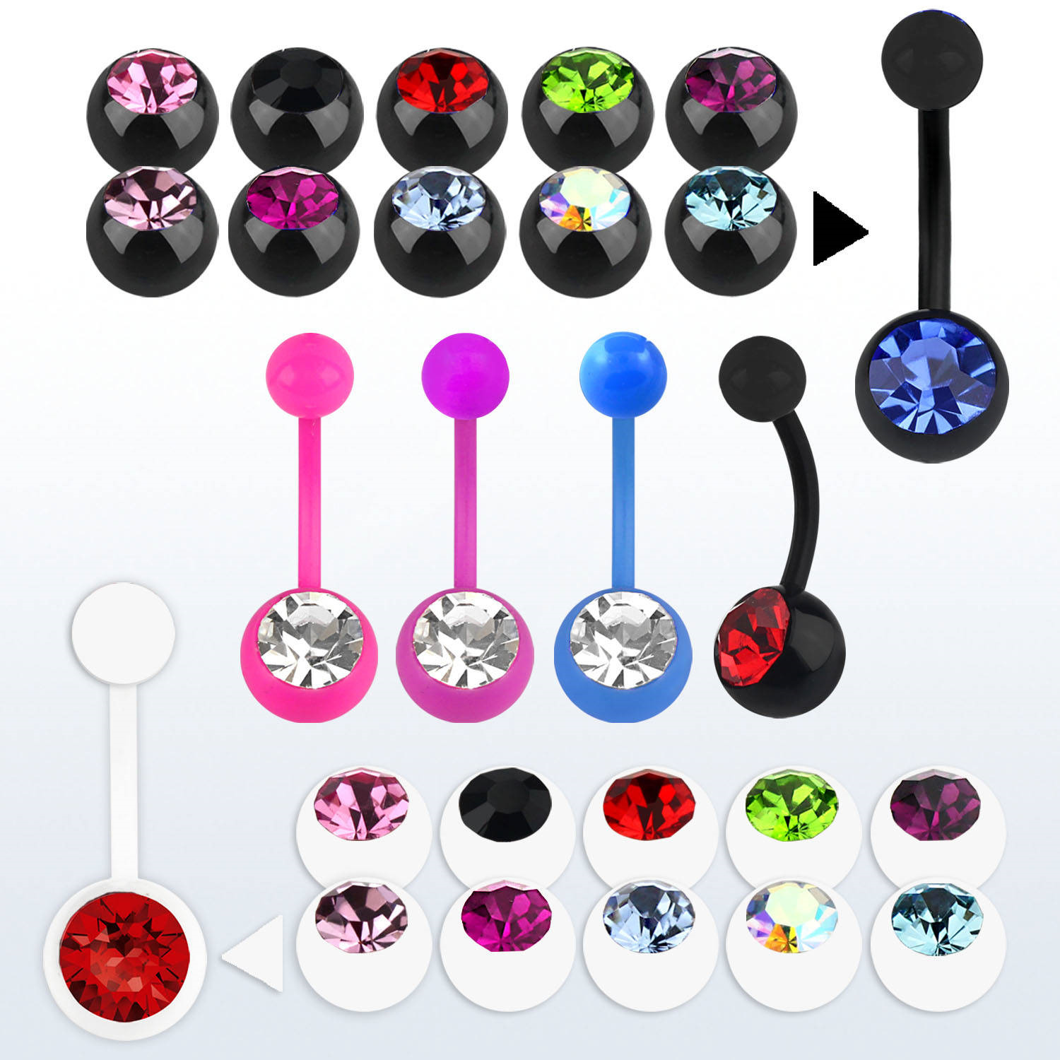 Piercing do pupíku s kuličkami PBK00188