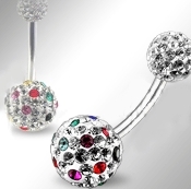 Piercing do pupíku s kuličkami s krystaly PBSW00059 1