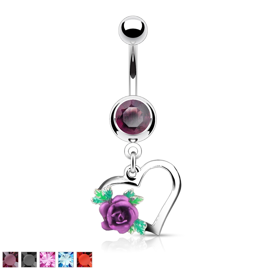 Piercing do pupíku se srdíčkem a růžičkou PBV00572