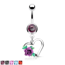 Piercing do pupíku se srdíčkem a růžičkou PBV00572 1