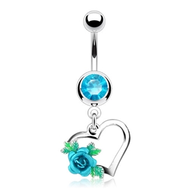 Piercing do pupíku se srdíčkem a růžičkou PBV00572 3