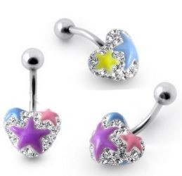 Piercing do pupíku se stříbrnou kuličkou a srdíčkem s krystaly PBSW00058 1