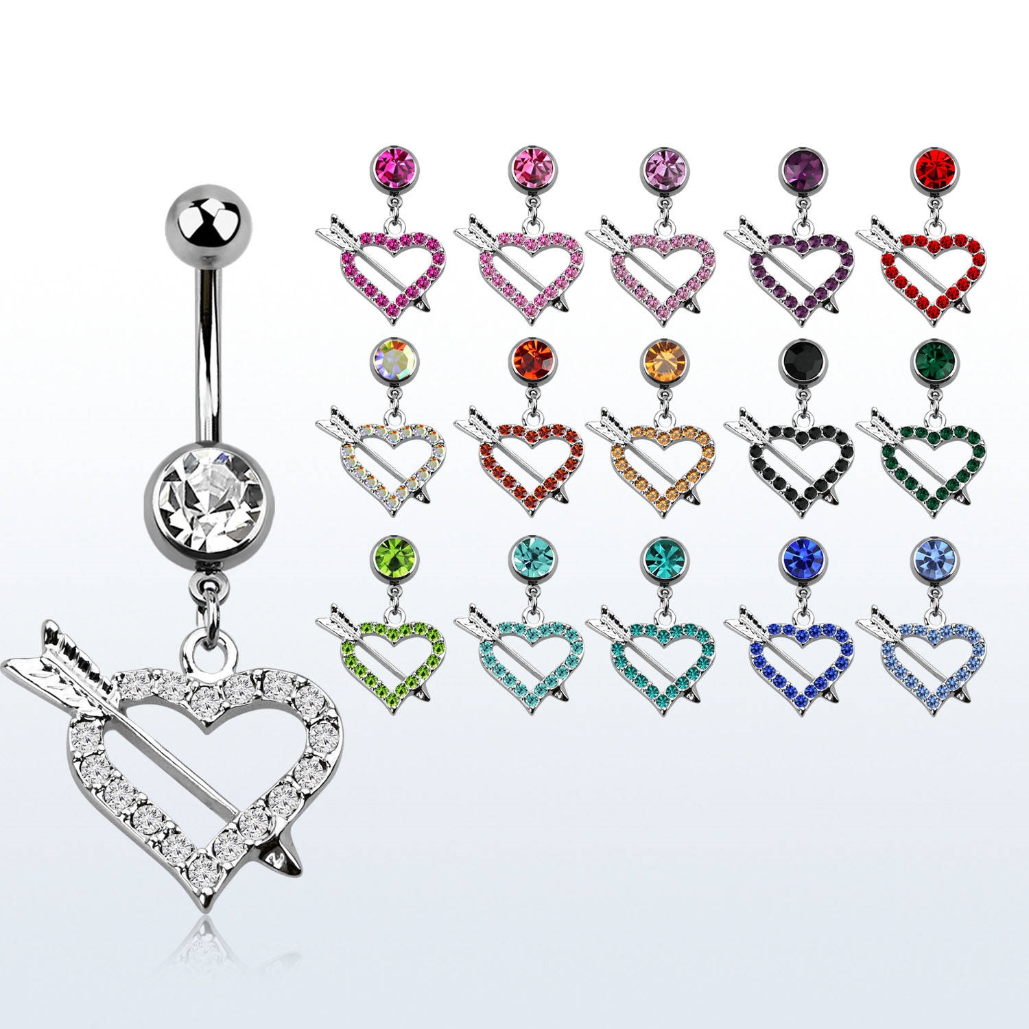 Piercing do pupíku - srdce s šípem PBV00548