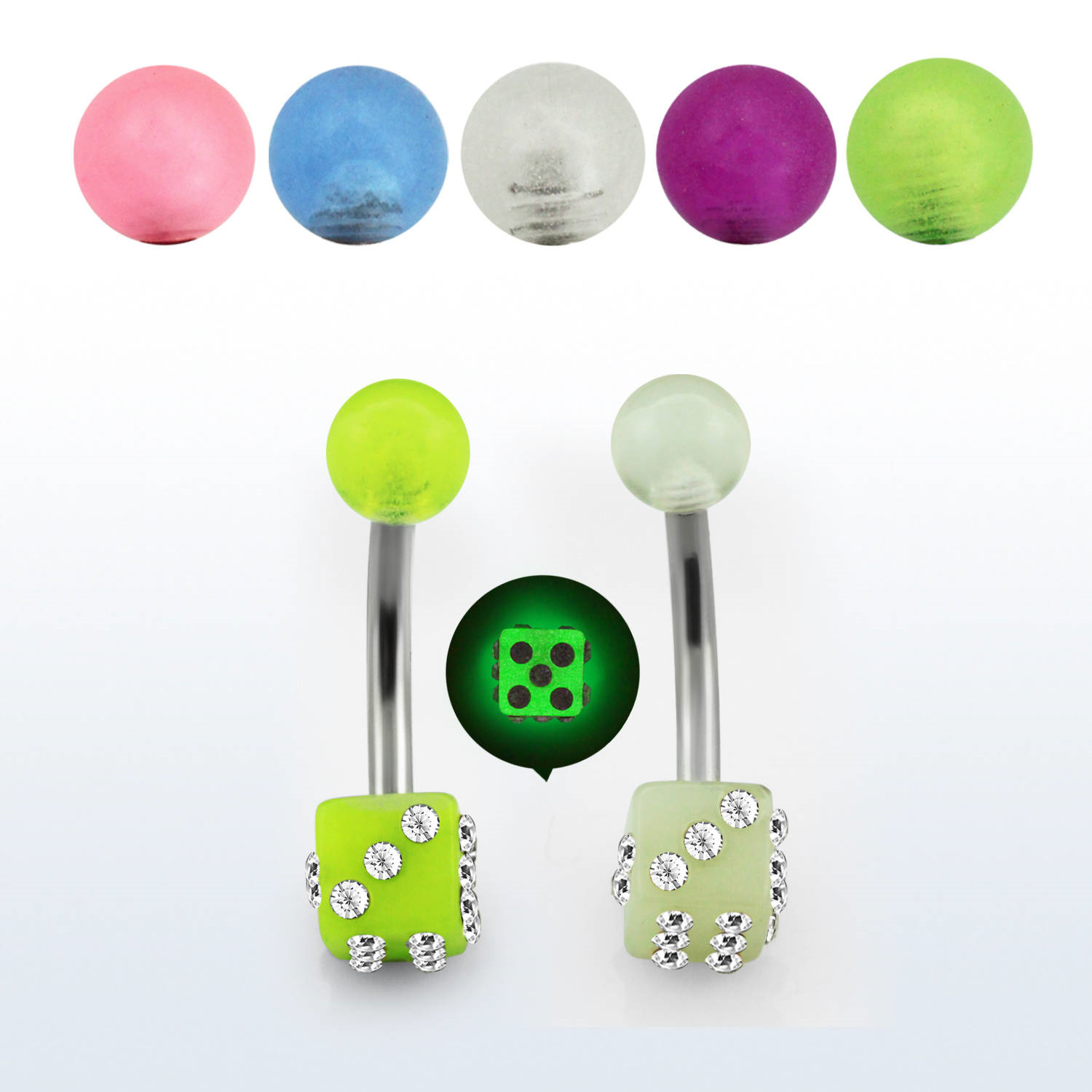 Piercing do pupíku - svítící hrací kostka PBP00308