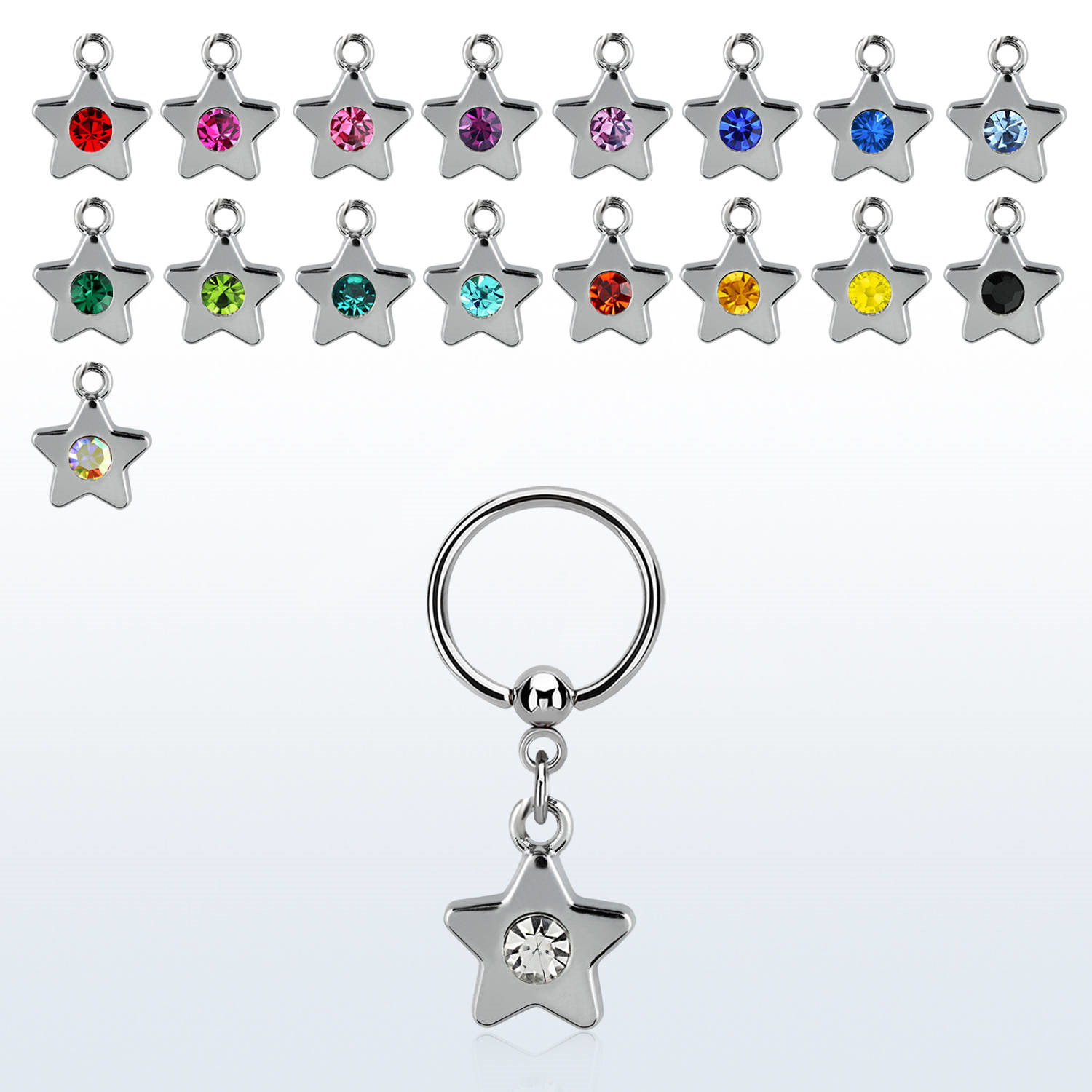 Piercing kroužek - hvězda s kamínkem PKR00144