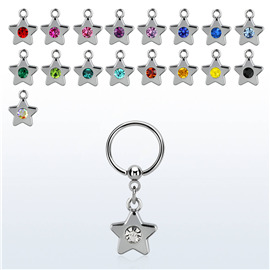 Piercing kroužek - hvězda s kamínkem PKR00144