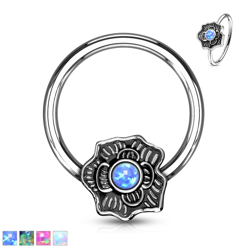 Piercing kroužek - kytka s kamínkem PKR00111