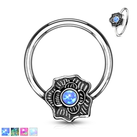 Piercing kroužek - kytka s kamínkem PKR00111 1