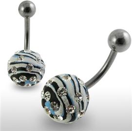 Piercing se stříbrnou kuličkou a příslušenstvím s krystaly PBSW00040 1