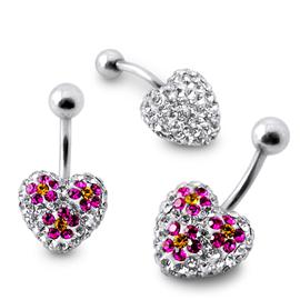 Piercing se stříbrnou kuličkou a srdíčkem s krystaly PBSW00054 1